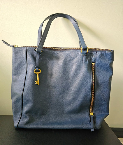 Fossil blue pebbled zip - fossil, tote