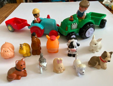 ELC Happyland Tractor and Trailer X 2  Farmers Pig Cow Horse Dogs Rabbit Sounds