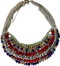 RODRIGO OTAZU Multicoloured Crystal Bib Style Necklace Silver Tone