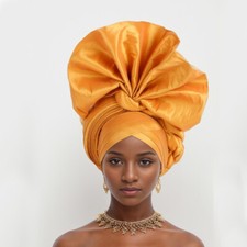 African Auto Gele Ready To Wear Aso Oke Turban Cap Bonnet Hijab Wedding Headwrap