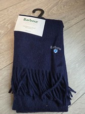 Barbour 100% Lambswool Scarf Navy Pure Wool Brand New 
