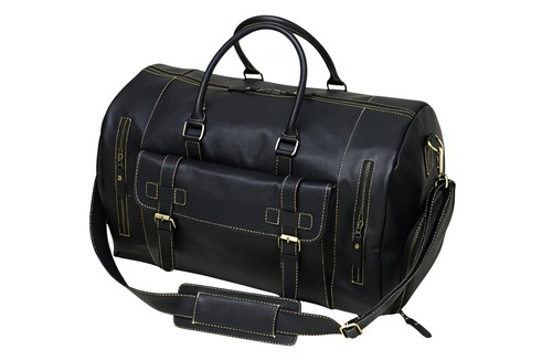 Black leather duffle bag - black, large