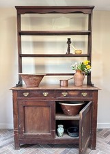 Antique Pine Kitchen Dresser, Old Plate Rack & Sideboard, Primitive Home Decor