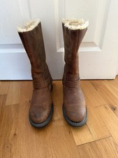 Caterpillar Brown Leather Biker Boots Size UK 8 Mid Calf Faux Fur Lined Mardy?