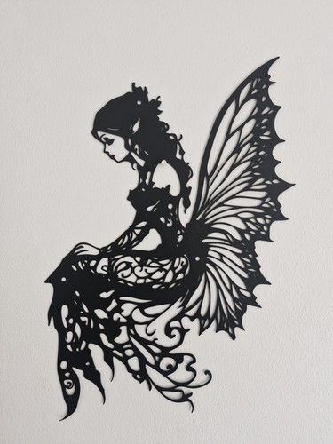 Black metal fairy pixie wall - black, fairy/pixie