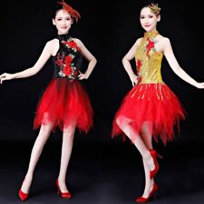 Embroidery Women Sequin Dance Fancy Dress Costume Ballroom Latin Salsa Tango