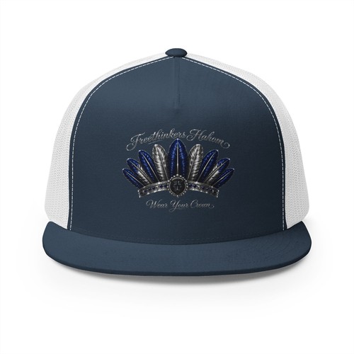 Navy feather headdress trucker - feather,