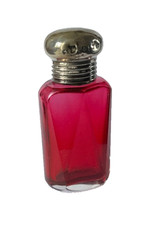 ANTIQUE 6.3CMS SOLID SILVER TOP FACETED GLASS SCENT / PERFUME BOTTLE, B'HAM 1901