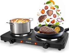 Aigostar 2500W Electric Double Hot Plate with Cast Iron Heating, Dual Plates Hob