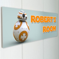 BB8 STAR WARS Personalised Door Sign Plaque Kids Bedroom Grandson Son Friend