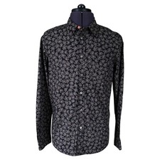 Paul Smith Black Floral Geometric Shirt Tailored Fit Cotton Mens Medium NWOT