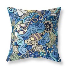 Marine Nautical Fish Zip FILLED CUSHION Designer Blue