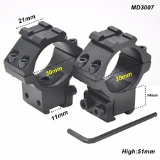 2PCs Tactical 30mm Ring Scope Mounts w/11mm Rail For Riflescope Sight Flashlight