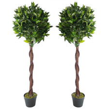 Pair of 120cm (4ft) Twisted Trunk Artificial Topiary Bay Laurel Ball Trees