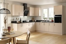 Complete Kitchen Units - Cashmere Matt Slab Door On White Units Soft Close