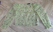 Green Sheer Zara Top With Stitched Flowers Size Small 