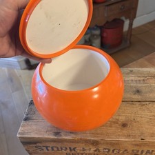 Vintage Bright Orange Hard Plastic Ball-Shaped Ice Bucket - Retro!