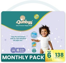 Bumbyy Premium Nappy Pants - Size 6 (13-18kg) - 138 Count Savings Pack