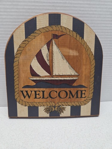 Wooden sailboat welcome sign - sailboat,