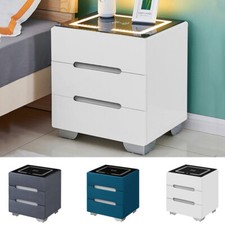 LED Bedside Tables Cabinets Wireless Charging Bedroom Furniture 3 Drawers