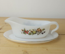 Vintage Retro Phoenix Opalware Fruit Gravy Boat with Saucer Drip Plate