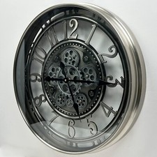 53.5cm DORBOKER REAL MOVING GEARS WALL CLOCK METAL STEAMPUNK  gunmetal ref02