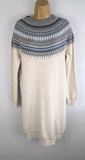 FATFACE OATMEAL FAIRISLE  WOOL & COTTON BLEND JUMPER DRESS SIZE  14 IN VGC