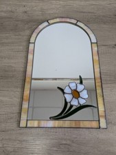 Stunning Vintage Stained Glass Arched Wall Mirror With Floral Design -Home Decor