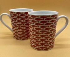 Set of 2 Stylish Red & White Fish Designed Marks & Spencer China Coffee Mugs