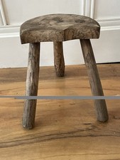 Vintage French Handmade 3 Legged Stool With Half Moon Shaped Seat Country House