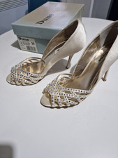DUNE IVORY SATIN DIAMANTE WEDDING SHOES SZ 6 39 WORN ONCE REPLACEMENT HEEL STUDS