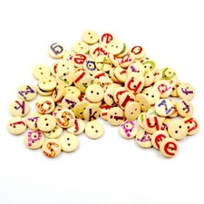 100 Pcs Round Bamboo Alphabet Buttons Wooden Sewing Craft DIY Supplies UK