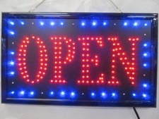 BRIGHT BLUE & RED LED FLASHING OPEN NEON SHOP DISPLAY SIGN 48cm x 25cm UK SELLER