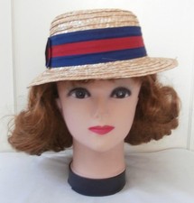 Vintage 1960's Aprx Girls' Straw Boater Schoolgirl's Hat Fancy Dress St Trinians