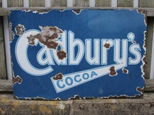Vintage Original Cadbury’s Cocoa Advertising Enamel Sign - Blue 30” X 20”