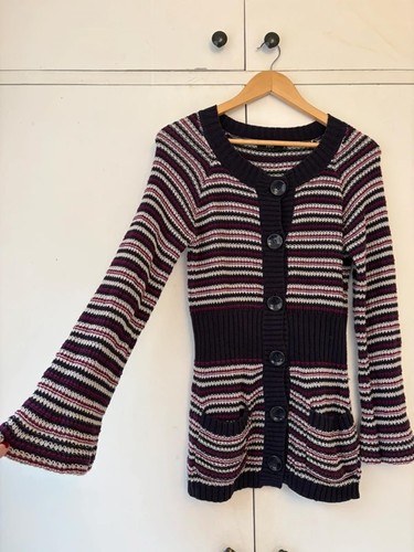 Purple stripey bell sleeve - purple,