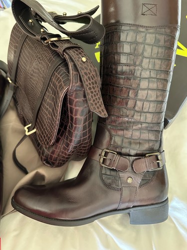 Brown crocodile leather boots - leather,