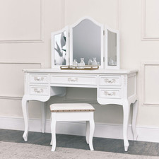 Antique White Wooden Dressing Table Set Mirror Stool Shabby French Chic Bedroom