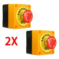 2Pcs 22mm Mushroom Emergency Stop Shut Off Push Button Switch NO+NC 10A