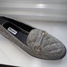 New DUNE Pewter silver fabric quilted Loafers UK38 / Size 5. Party season ready!