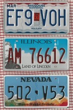 SET of 3 Nevada Missouri Illinois AMERICAN LICENSE NUMBER PLATES #Nim
