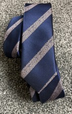 Mens Primark Skinny Navy Blue Pink Striped Smart Formal Tie 1.75" wide 59" long