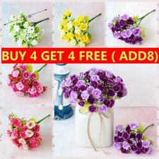 21 Heads Artificial Small Rose Silk Flowers for Wedding Bunch Bouquet Home Decor