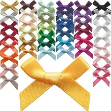 Small 3cm SATIN BOWS 43 COLOURS Mini Pre-Tied Ribbon Crafts Wedding Gift Card