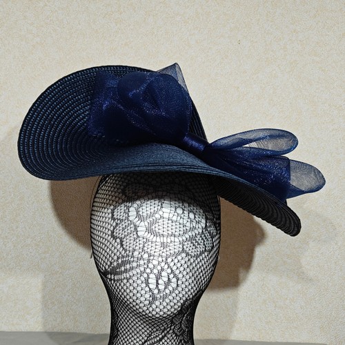 Navy blue straw fascinator - navy,