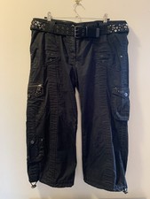 M&S Cargo Pants "Authentic" Design Black Canvas Belt Crystal Studs UK14