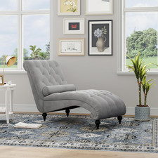 Velvet Chaise Lounge, Button-Tufted Upholstered Chair with Lumbar Pillow