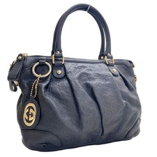 GUCCI Sukey Tote Hand Bag GG Guccissima Navy Leather Handbag Used From Japan