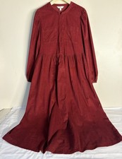 Marks And Spencer’s Dark Red Needlecord 1/4 Zip Prairie Dress Guc Size 12 Tall