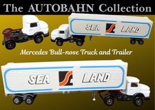 VINTAGE MERCEDES-BENZ KURZHAUBER LK323 WITH SEA-LAND BOX TRAILER; DIECAST MODEL